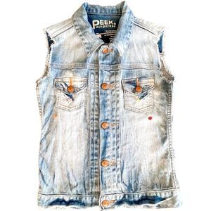 Peek Dungarees Denim Vest with Embroidered Flower & Sun Size Large